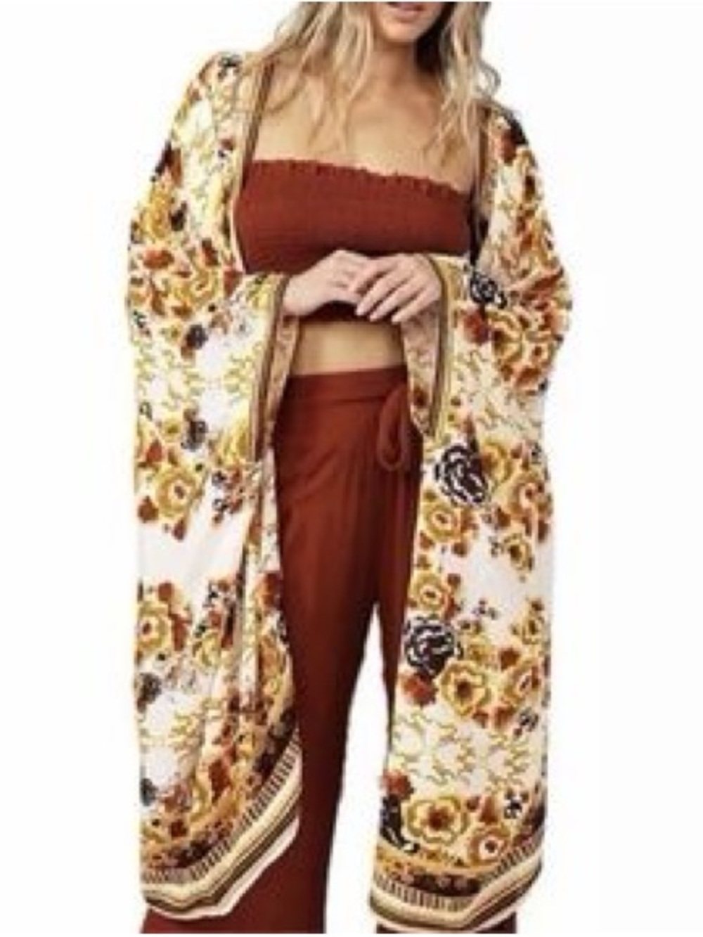 New Talisman Twilight Floral Kimono Duster with Rust Accents